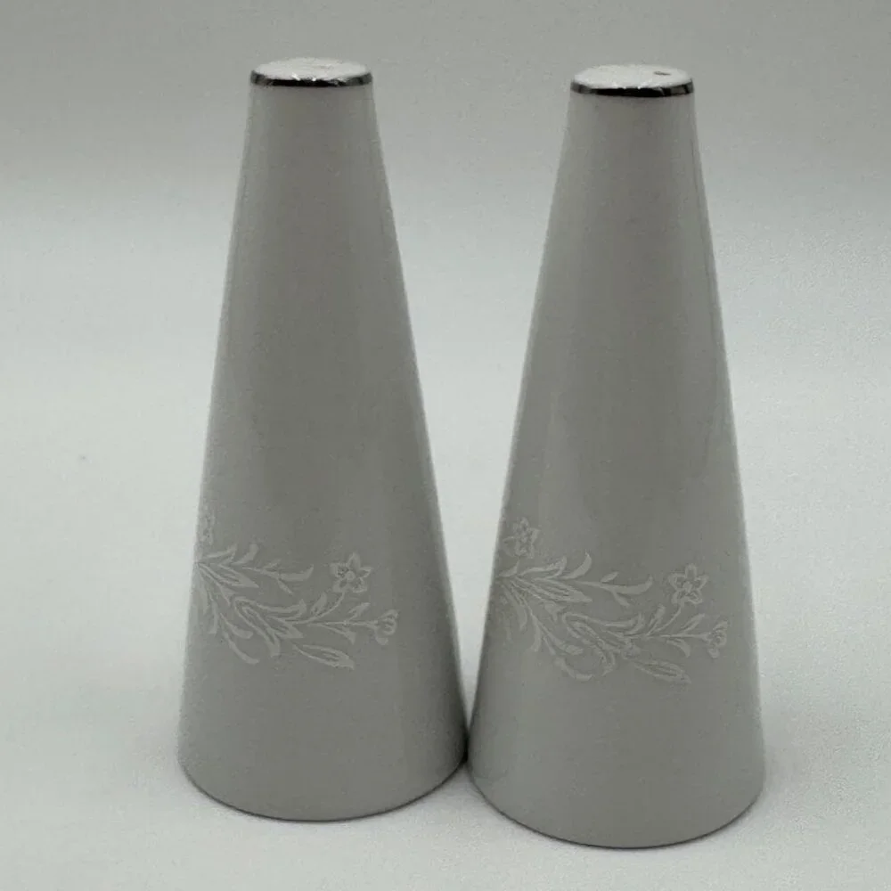White Filigree Flower Sprays on White by Parkleigh Salt & Pepper Shaker Set Made